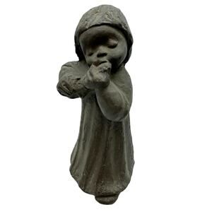 Rare Clay Sculpture by Julia E. Limpke Child with flute Free molded signed